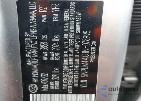 2022 Hyundai Elantra Sel from USA, damaged, VIN 5NPLM4AG1NH078995